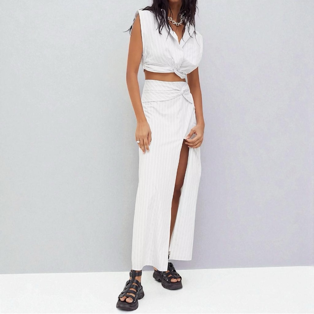 NWT FREE PEOPLE Jannine Striped Midi Skirt Set L